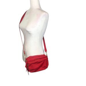 TUMI Crossbody Small Bag Pocketbook Red Gold Adjustable Strap EUC
